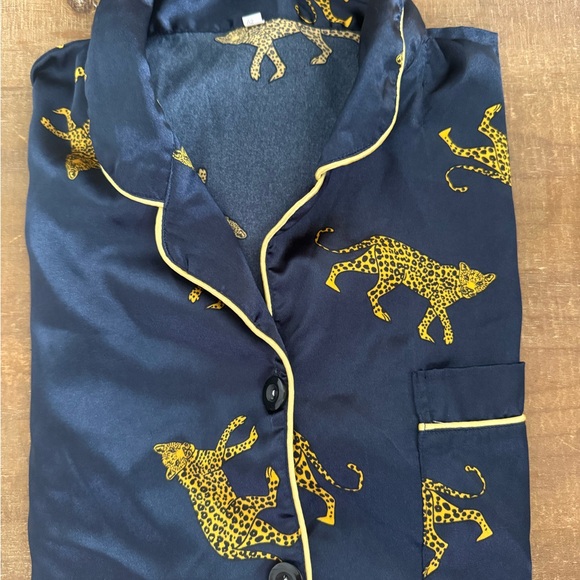 Navy Pajama Set with Yellow Leopard Print - Picture 4 of 5